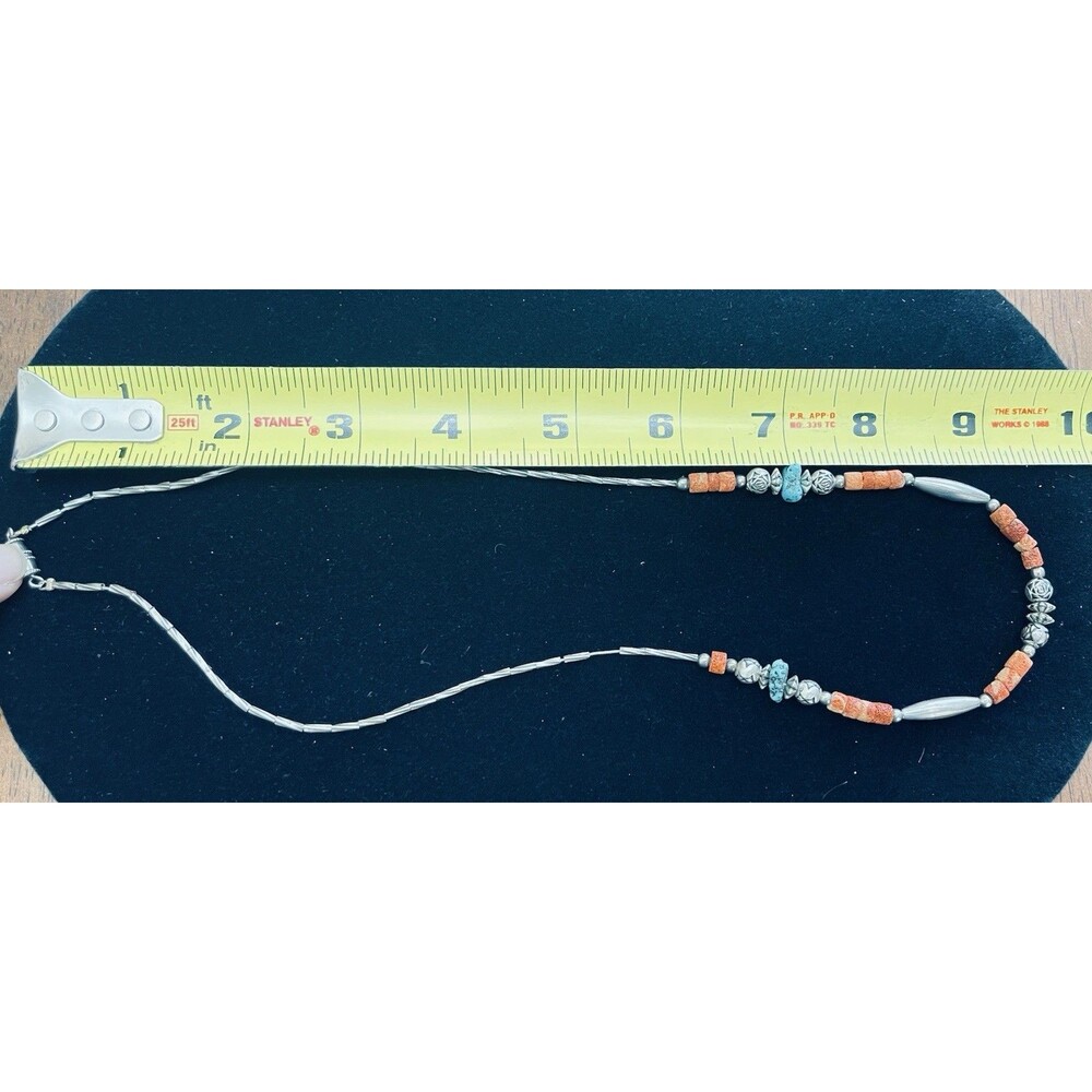 Southwestern Silver Tone Turquoise Coral Bead Necklace & Bracelet Lot Untested - Picture 7 of 14